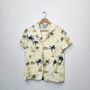 vintage 100% silk Hawaiian palm tree button up button down shirt